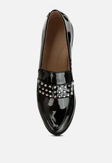 meanbabe semicasual stud detail patent loafers in black#color_black