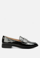 meanbabe semicasual stud detail patent loafers in black#color_black