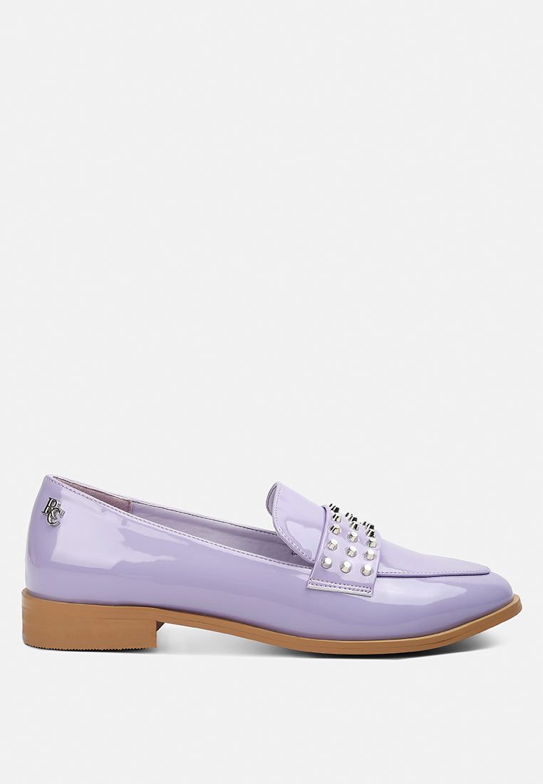 meanbabe semicasual stud detail patent loafers in lilac#color_lilac