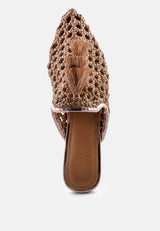 MELANIE Gold Woven Flat Mules With Tassels_Bronze