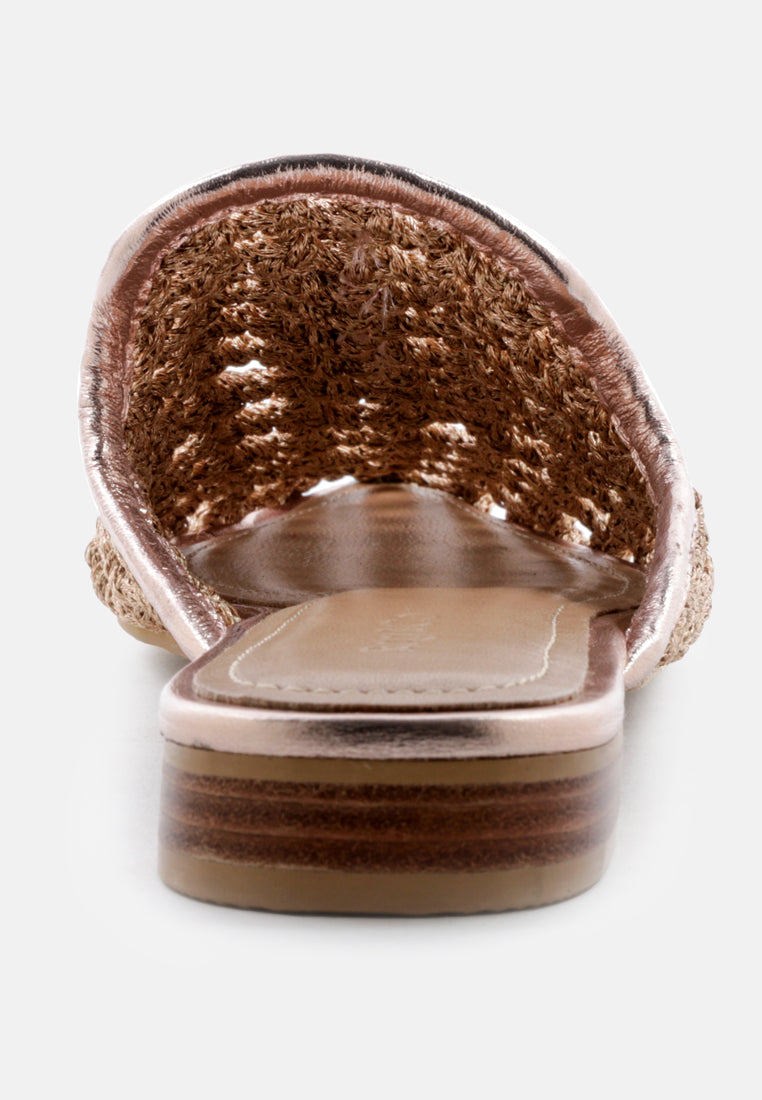 MELANIE Gold Woven Flat Mules With Tassels_Bronze