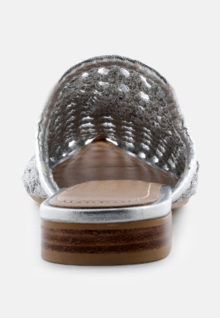 MELANIE Silver Woven Flat Mules With Tassels-Silver