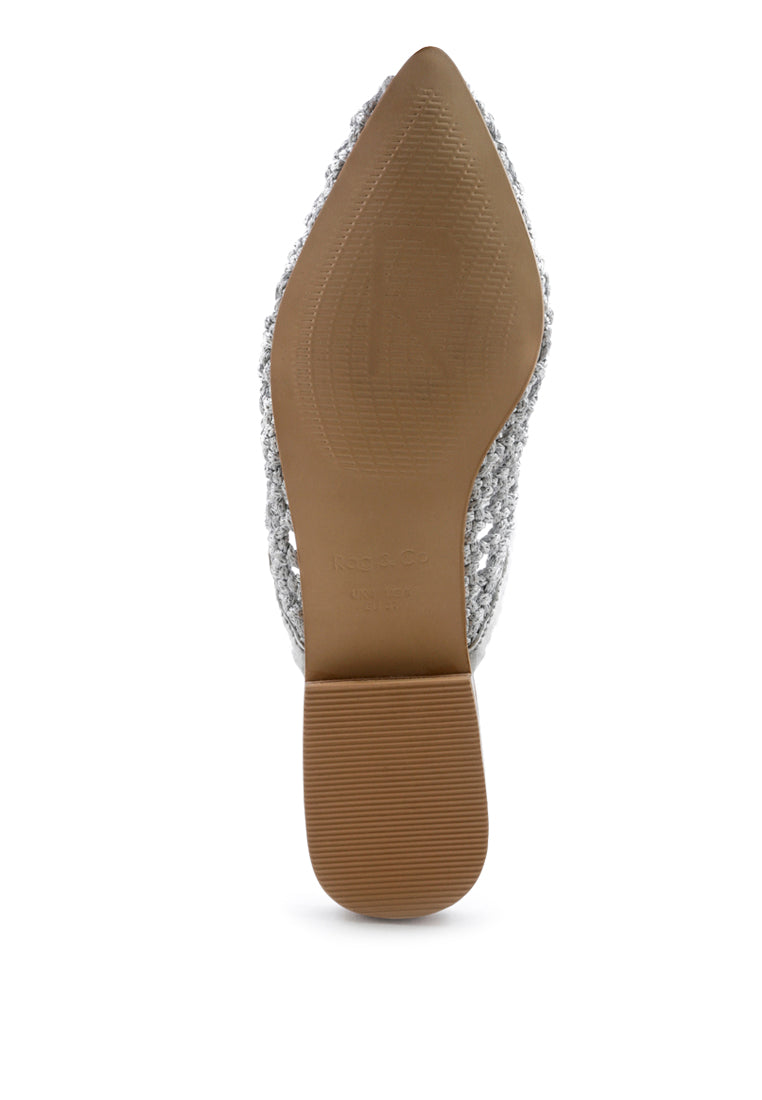 MELANIE Silver Woven Flat Mules With Tassels-Silver