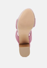 MILLE FEUX Suede Slip-On Block Heeled Sandal In Pink-Pink