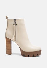 MISTRESS High Block Heeled Chunky Leather Boot in Beige-BEIGE