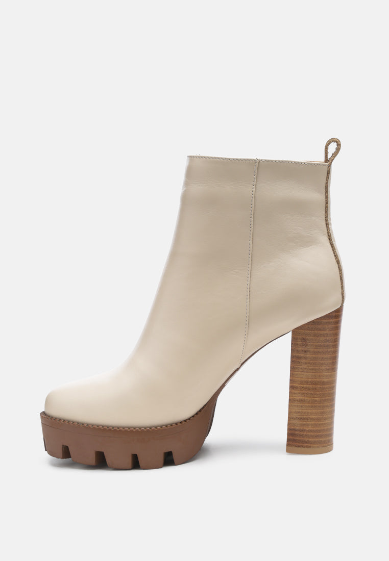 Buy Mistress High Block Heeled Chunky Leather Boot In Beige | Boots ...