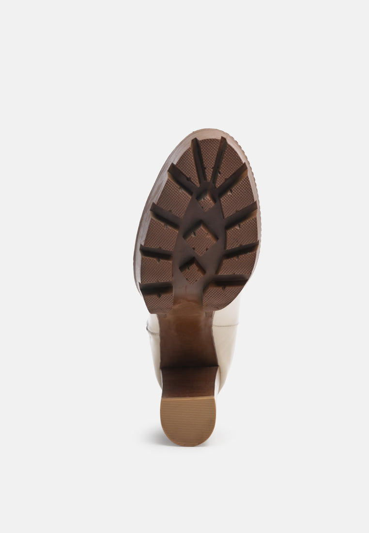 MISTRESS High Block Heeled Chunky Leather Boot in Beige-BEIGE