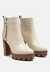 MISTRESS High Block Heeled Chunky Leather Boot in Beige-BEIGE