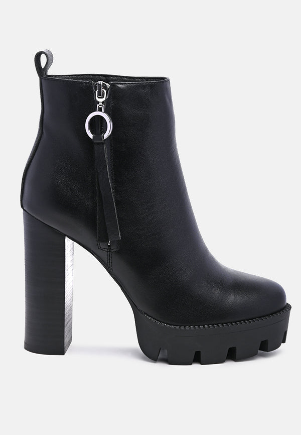 MISTRESS High Block Heeled Chunky Leather Boot in Black-BLACK