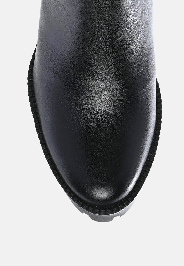 MISTRESS High Block Heeled Chunky Leather Boot in Black-BLACK