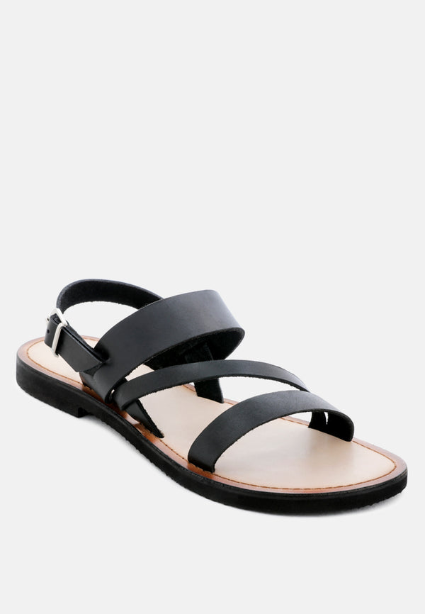 MONA Black Flat Sandal with Ankle Strap-Black