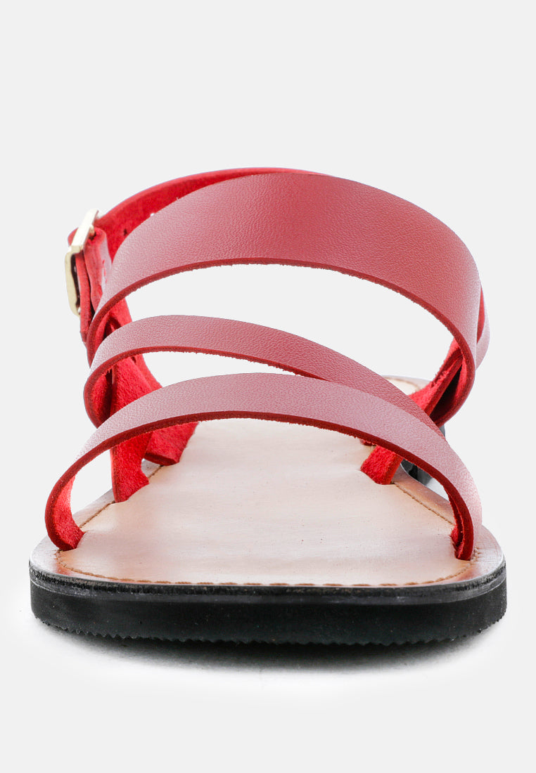 MONA Red Flat Sandal with Ankle Strap-Red