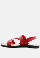 MONA Red Flat Sandal with Ankle Strap-Red