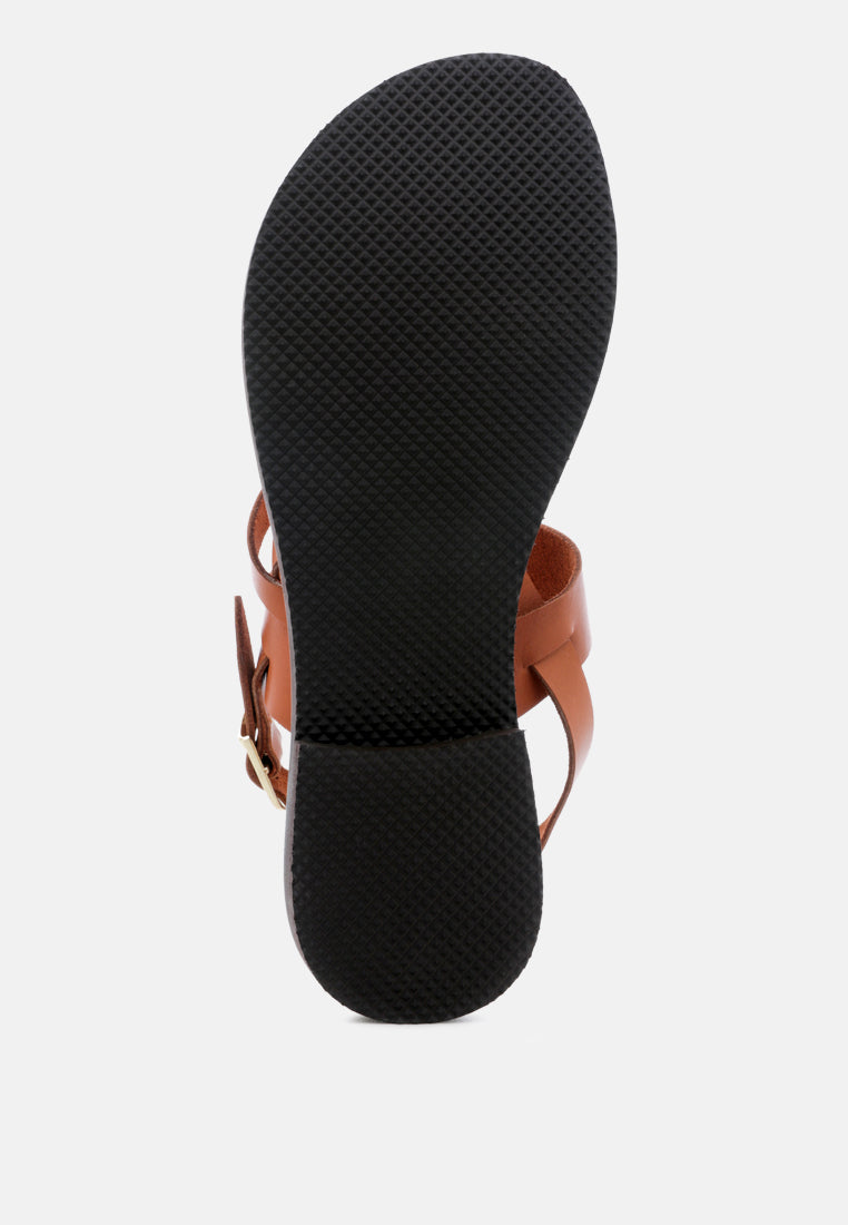 MONA Tan Flat Sandal with Ankle Strap-Tan