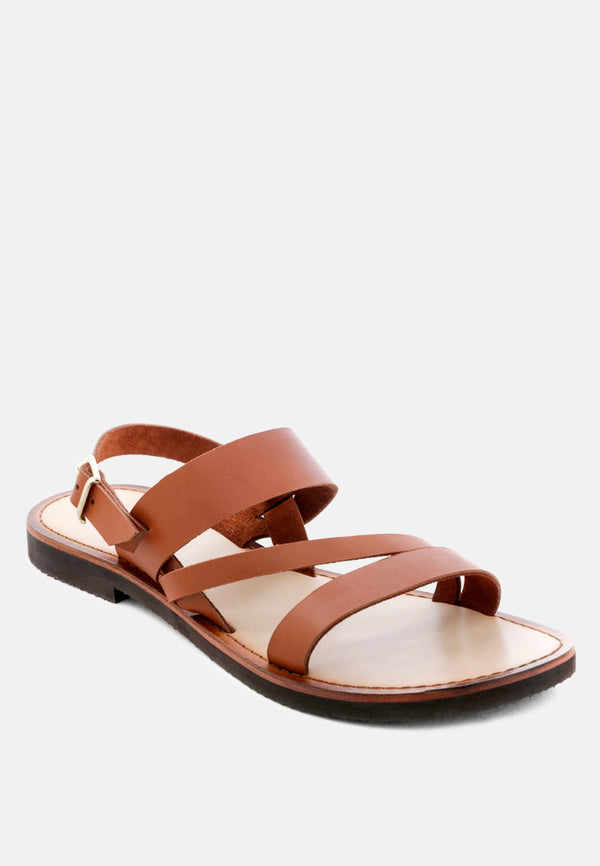 MONA Tan Flat Sandal with Ankle Strap-Tan