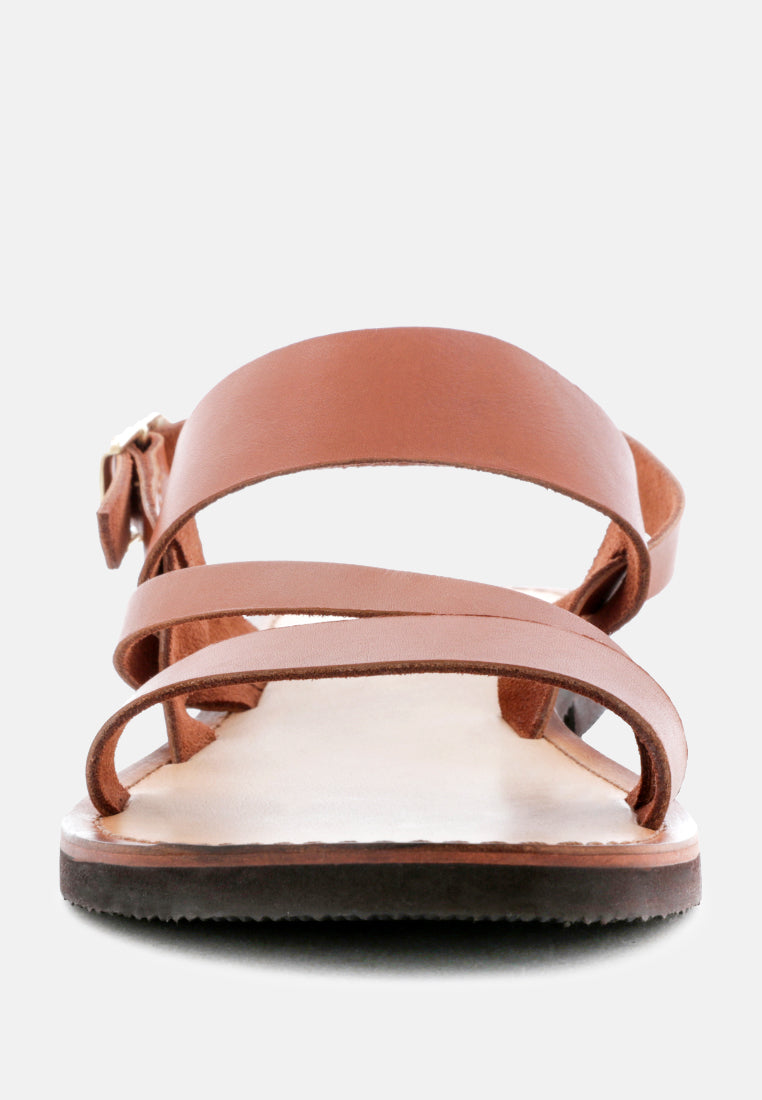 MONA Tan Flat Sandal with Ankle Strap-Tan