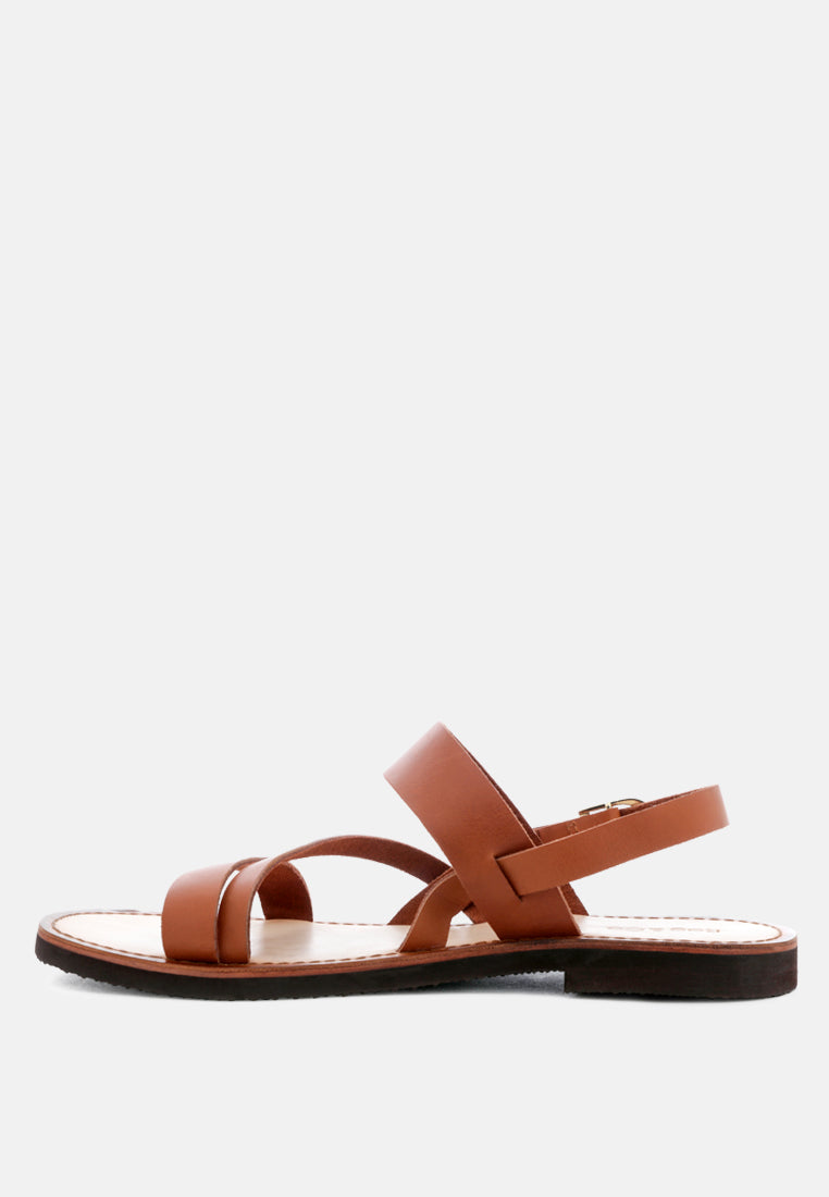 MONA Tan Flat Sandal with Ankle Strap-Tan