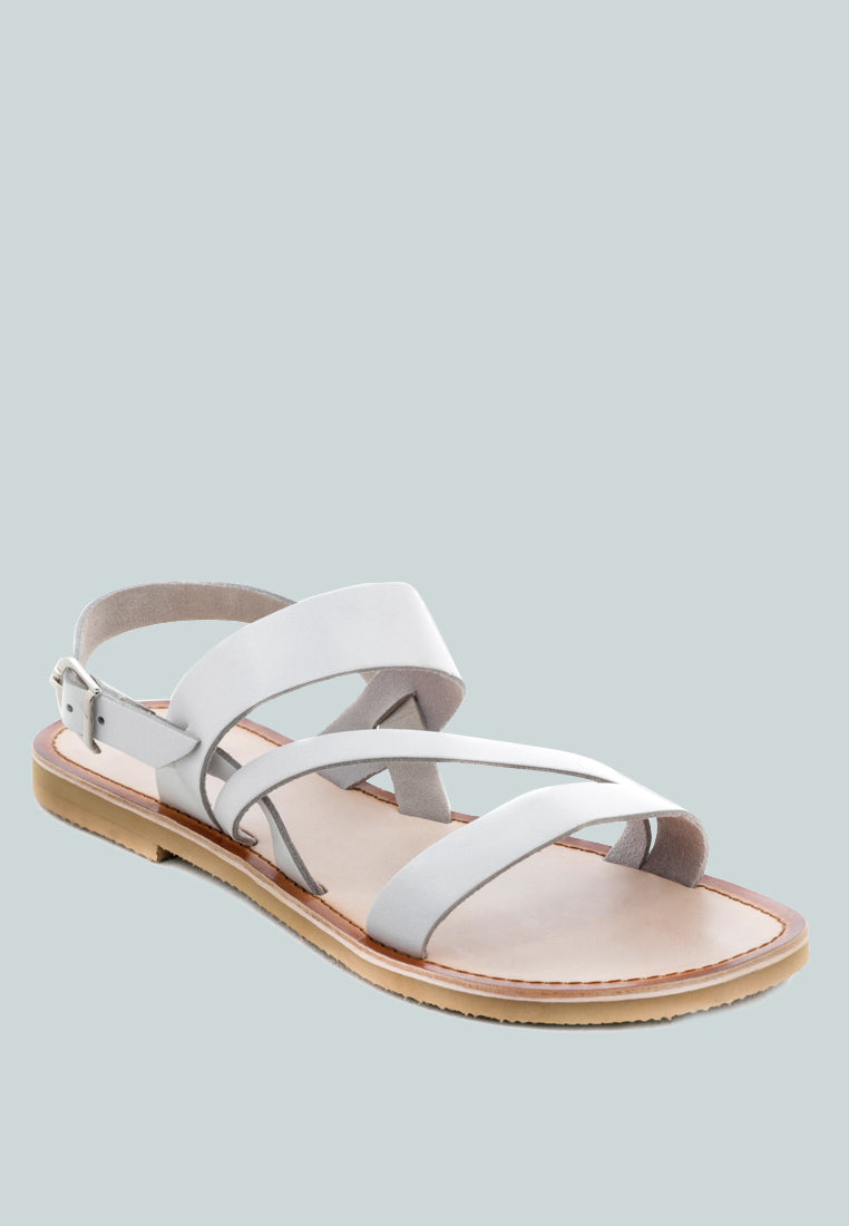 MONA White Flat Sandal with Ankle Strap-White
