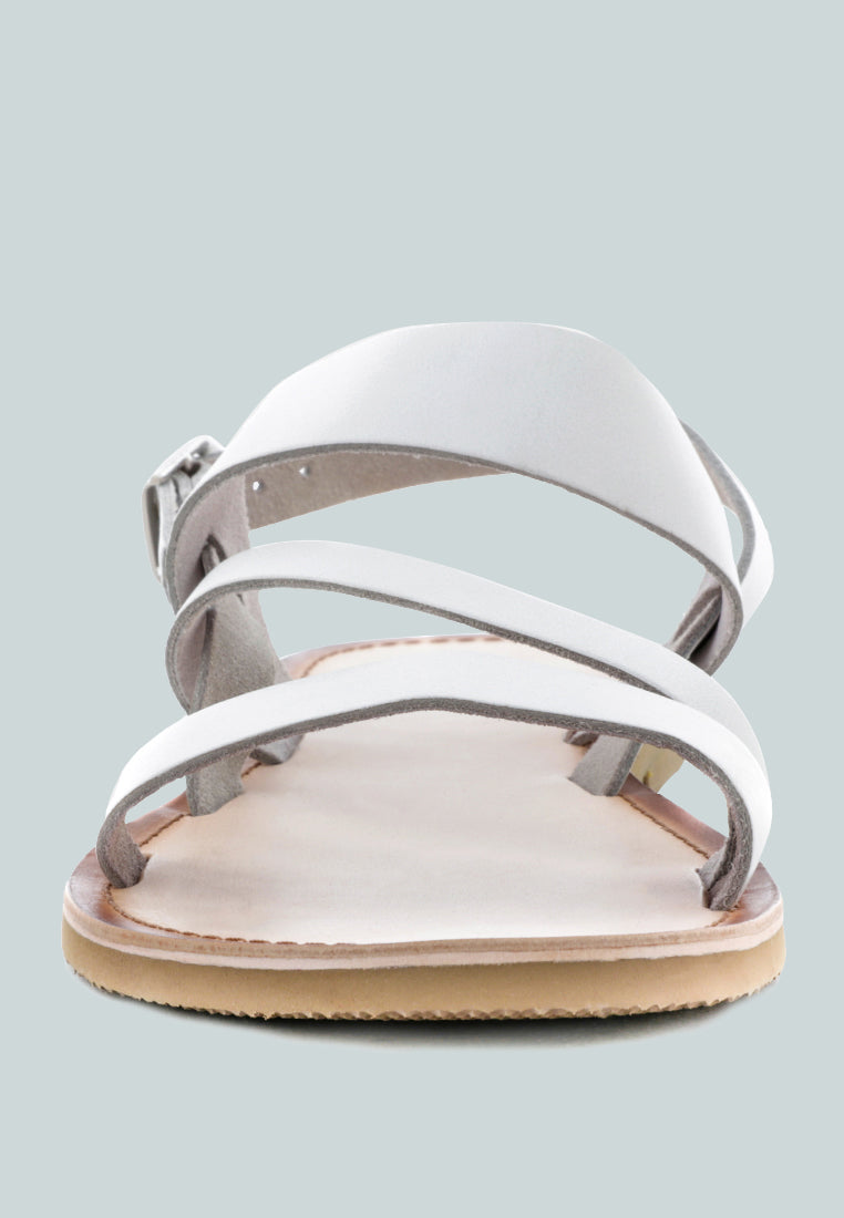 MONA White Flat Sandal with Ankle Strap-White
