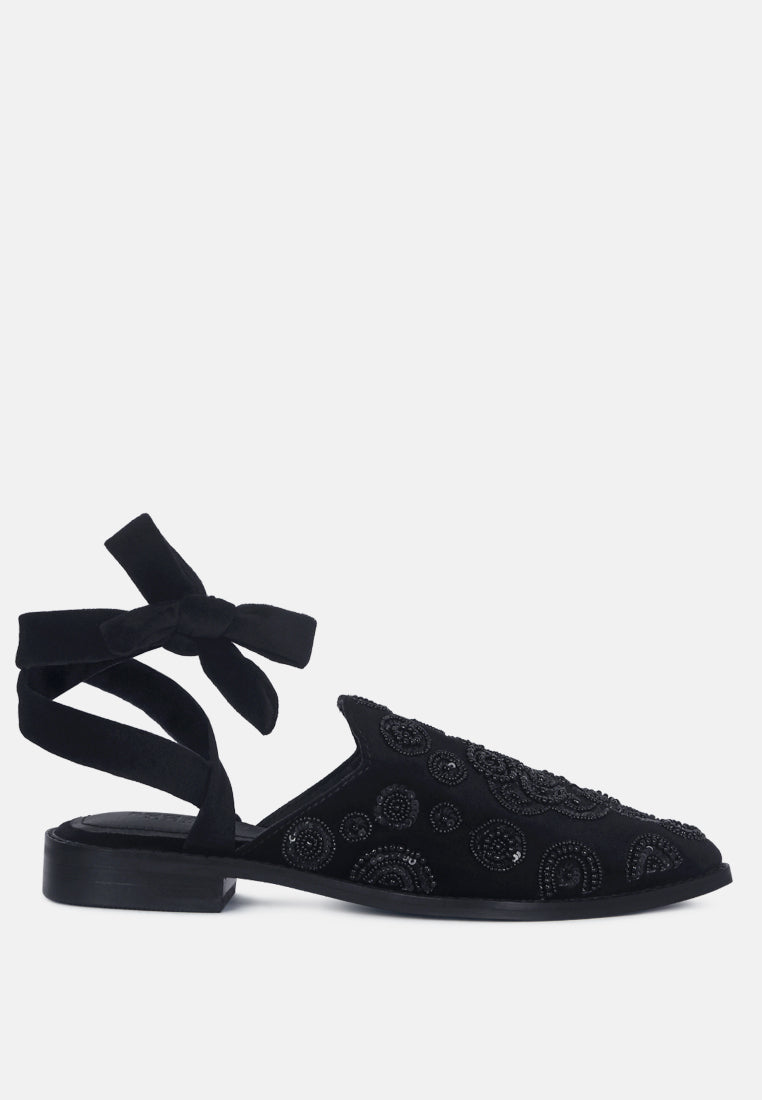 Mande Embroidered Velvet Mules in Black_Black