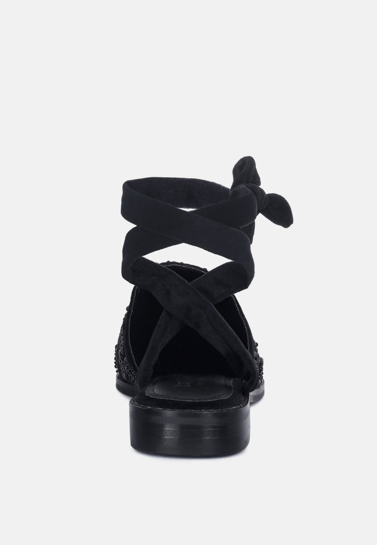 Mande Embroidered Velvet Mules in Black_Black