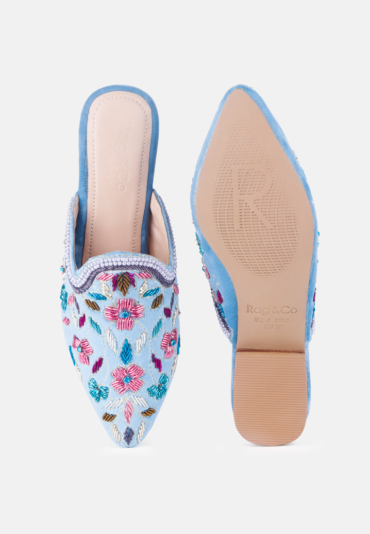Marcella Embroidered Mules in Blue#color_blue