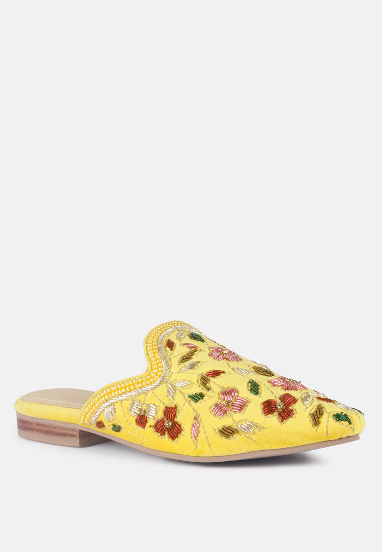 Marcella Embroidered Mules in Yellow#color_yellow