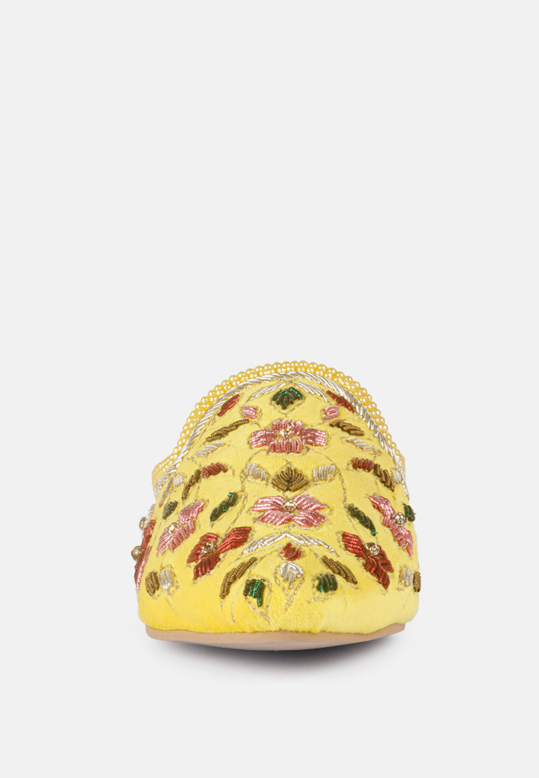 Marcella Embroidered Mules in Yellow#color_yellow