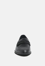NADIA Black Leather Penny Loafers-Black