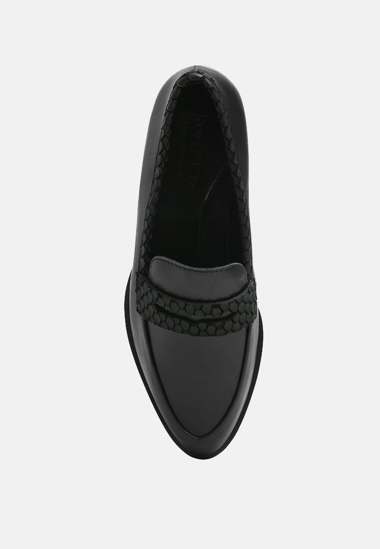 NADIA Black Leather Penny Loafers-Black