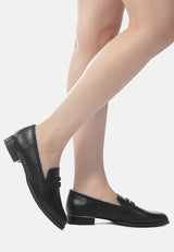 NADIA Black Leather Penny Loafers-Black