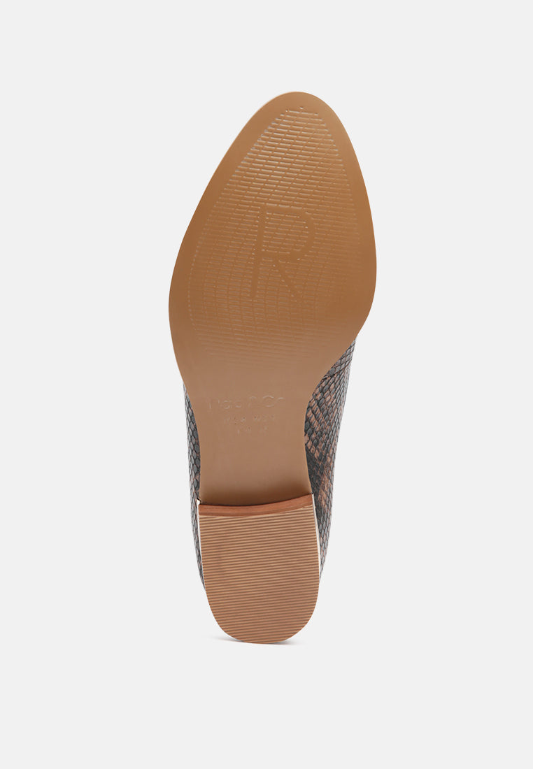 NADIA Brown Snake Textured Loafers-Brown