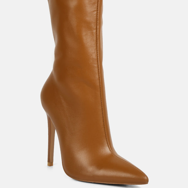ASOS DESIGN Embrace leather high-heeled square toe boots in tan | ASOS