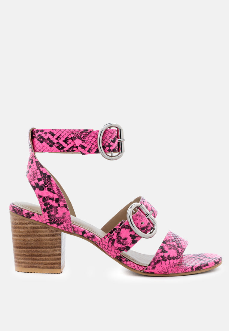 NELLA Fuchsia Stacked Heel Leather Sandal-Fuchsia