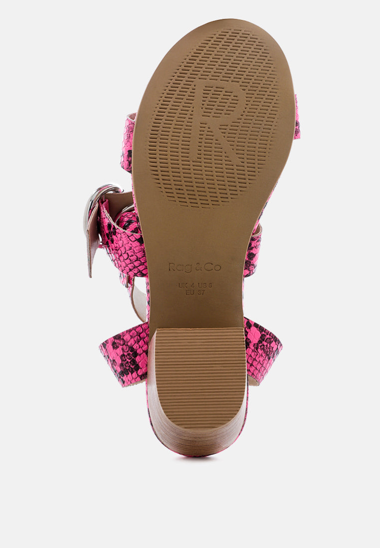 NELLA Fuchsia Stacked Heel Leather Sandal-Fuchsia