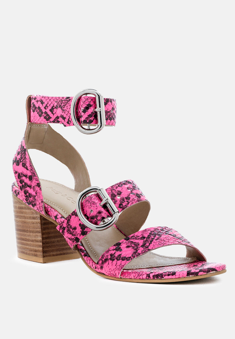 NELLA Fuchsia Stacked Heel Leather Sandal-Fuchsia