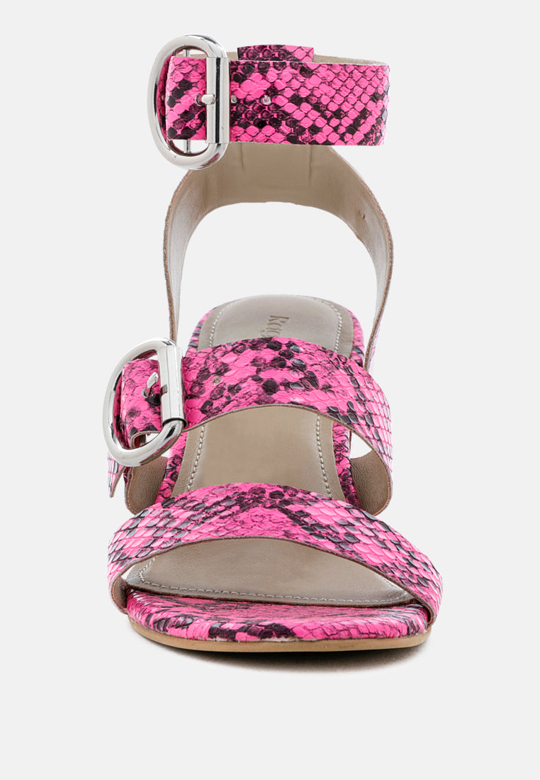 NELLA Fuchsia Stacked Heel Leather Sandal-Fuchsia