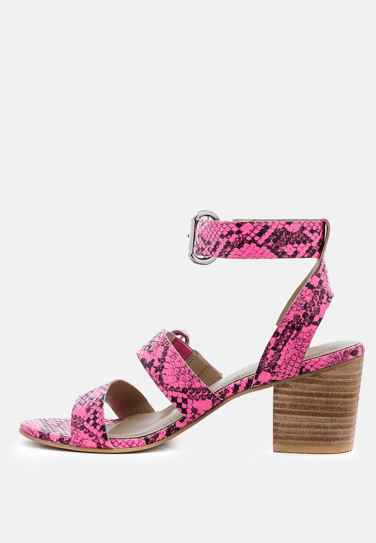 NELLA Fuchsia Stacked Heel Leather Sandal-Fuchsia