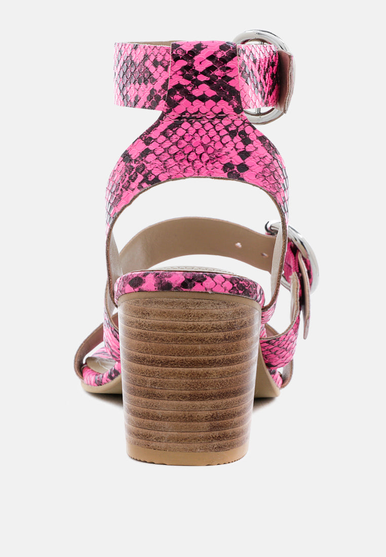 NELLA Fuchsia Stacked Heel Leather Sandal-Fuchsia