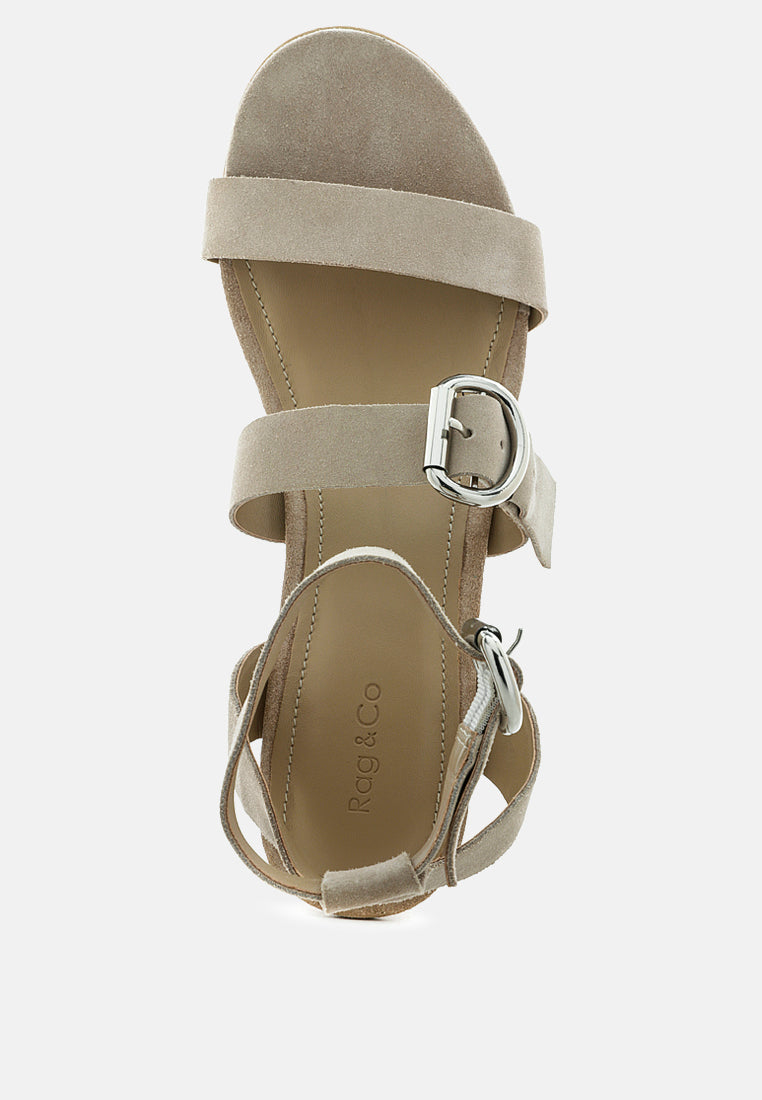 NELLA Nude Stacked Heel Leather Sandal-Nude