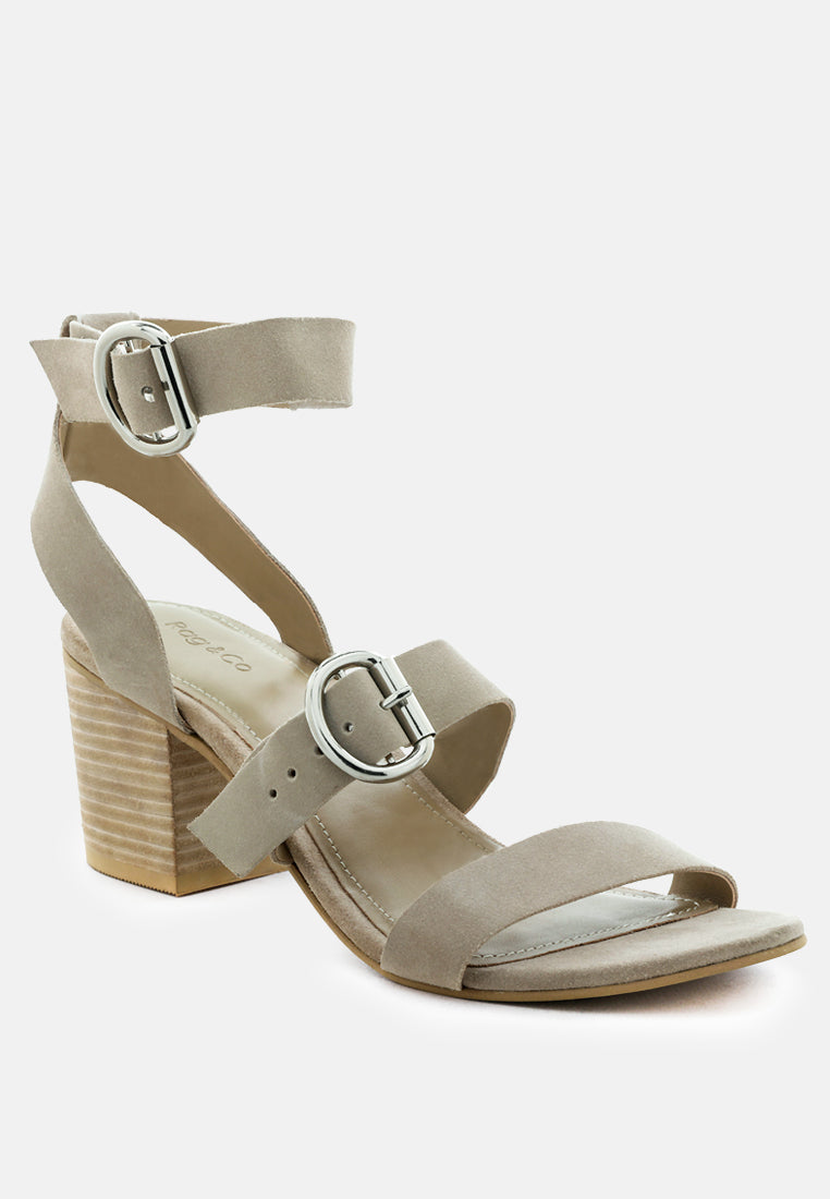 NELLA Nude Stacked Heel Leather Sandal-Nude