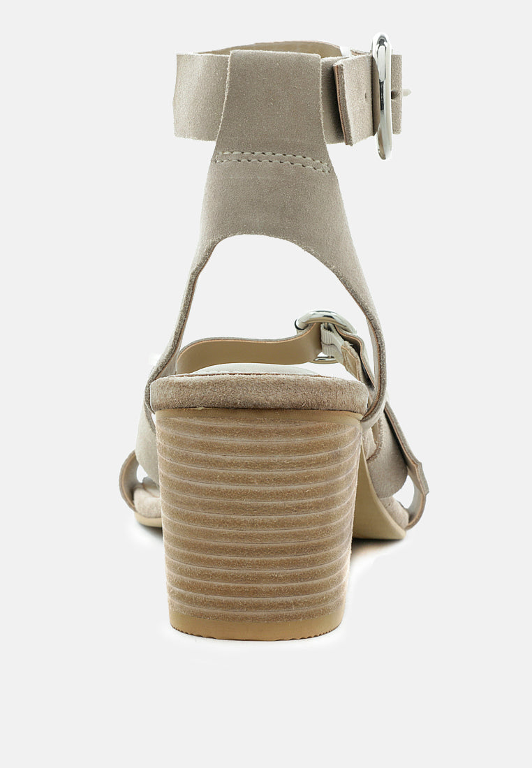 NELLA Nude Stacked Heel Leather Sandal-Nude