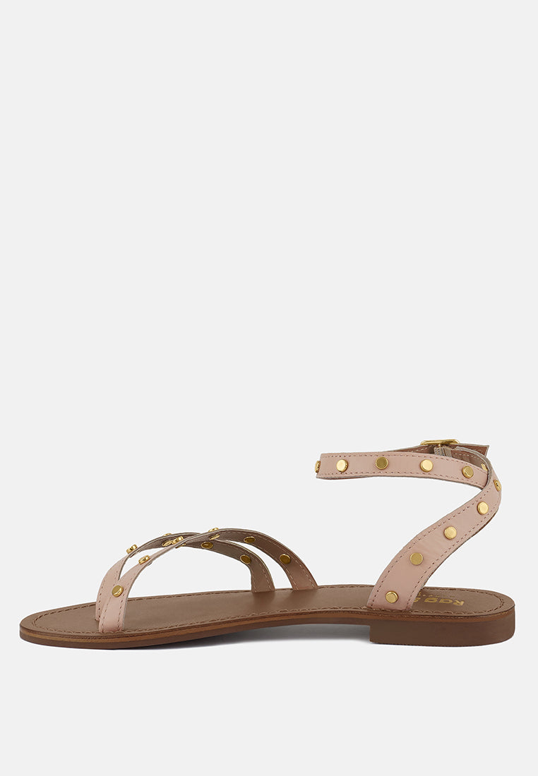 OPRAH Studs Embellished Flat Sandals in Beige#color_beige