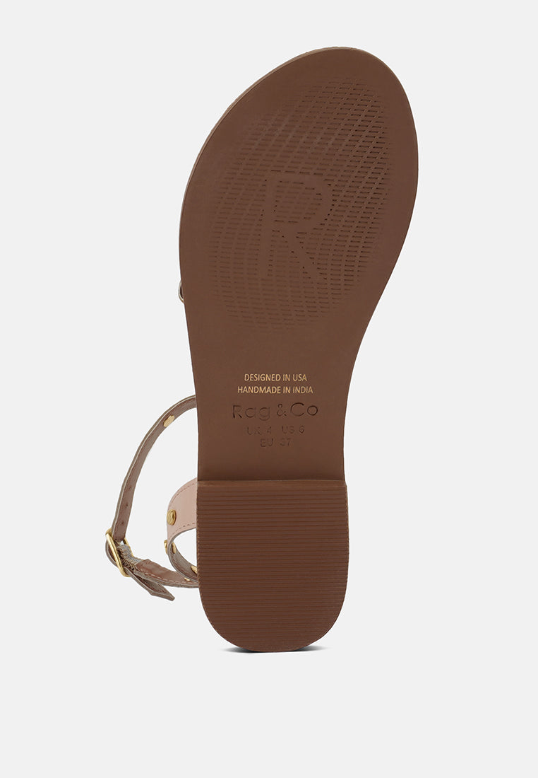 OPRAH Studs Embellished Flat Sandals in Beige#color_beige