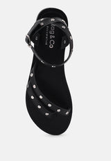 OPRAH Studs Embellished Flat Sandals in Black#color_black