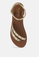 OPRAH Studs Embellished Flat Sandals in Gold#color_gold