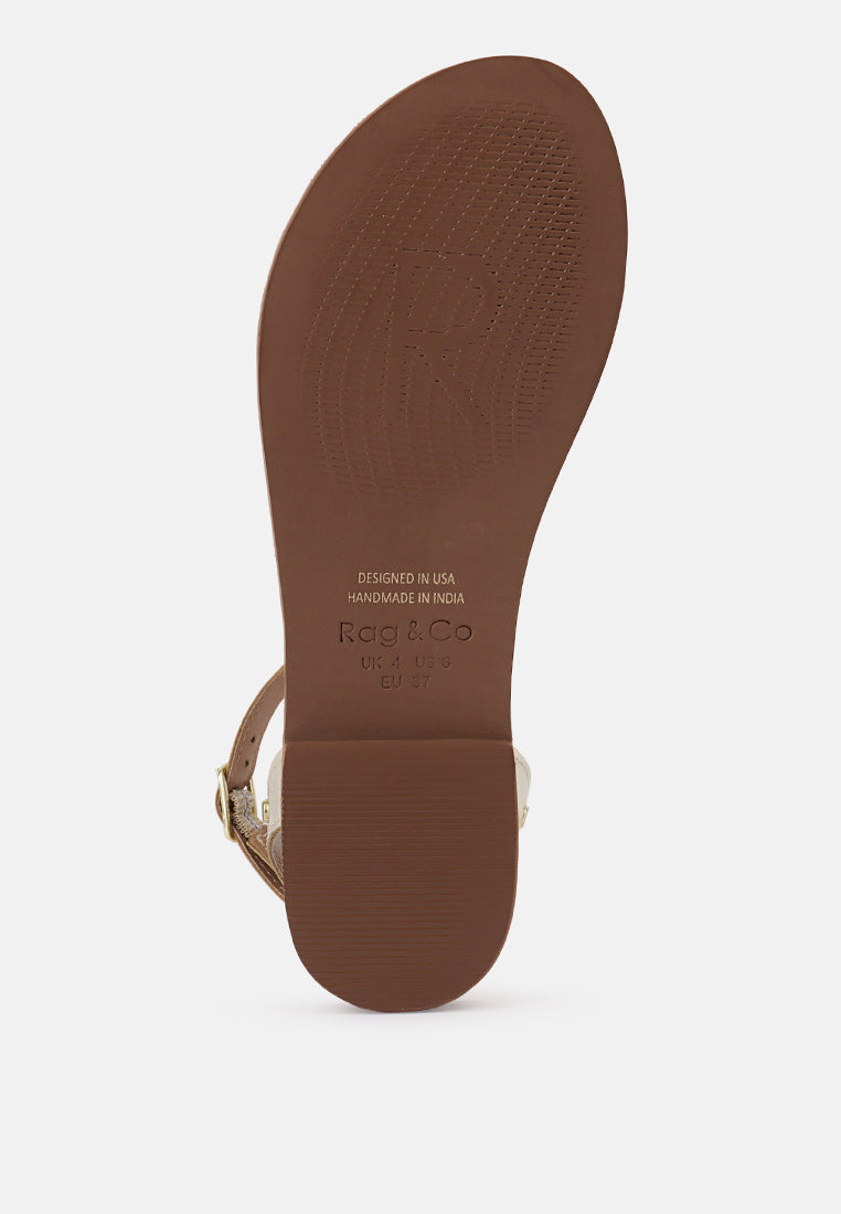 OPRAH Studs Embellished Flat Sandals in Gold#color_gold