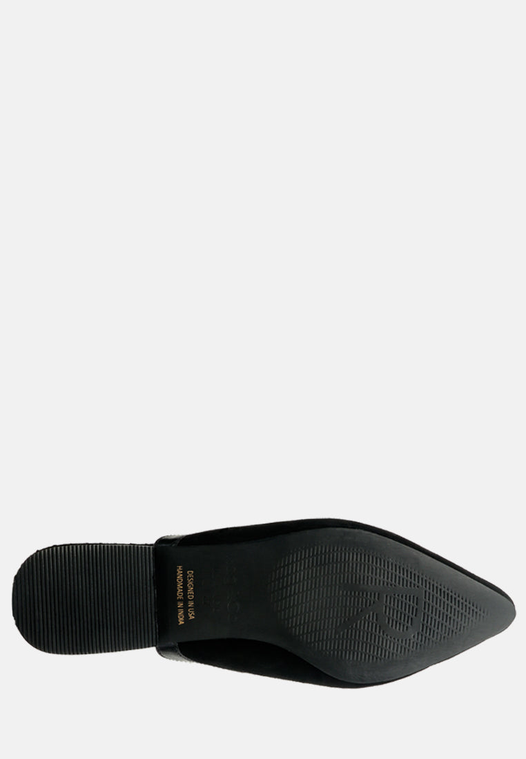 ORLA Black Classic Suede Walking Mules-Black