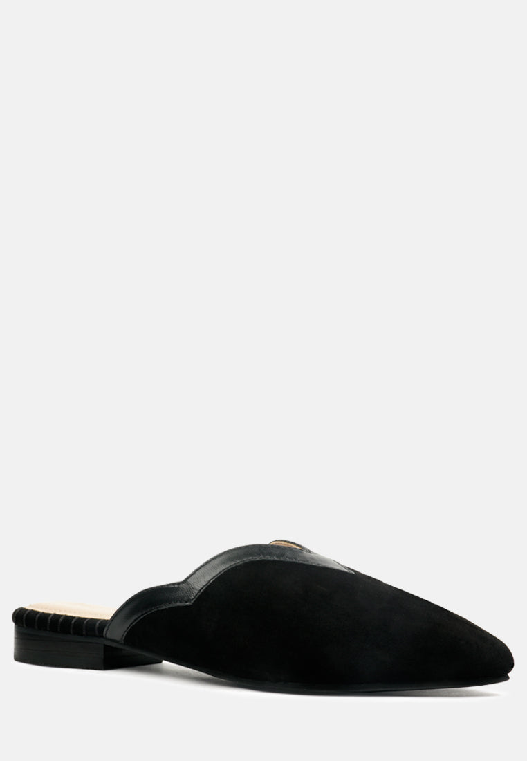 ORLA Black Classic Suede Walking Mules-Black