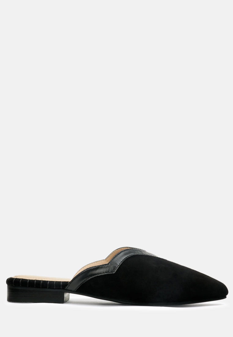 ORLA Black Classic Suede Walking Mules-Black